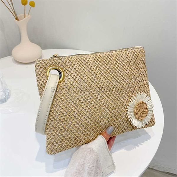 

beach bags large capacity straw clutch bag for women's leather wristband envelope bag for women's 2022 fashion woven beach party f