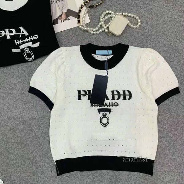 

womens clothes designer t shirt women tshirts man tees round hollow out pullover short sleeve knitting t-shirt letter print, White
