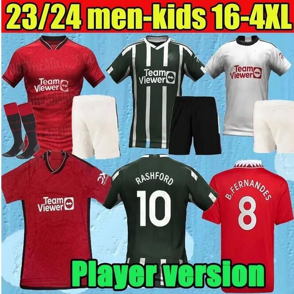 

23 24 sancho soccer jerseys home bruno fernandes rashford away 2023 2024 men football shirts kids kits martinez casemiro antony manchesters, Black;yellow