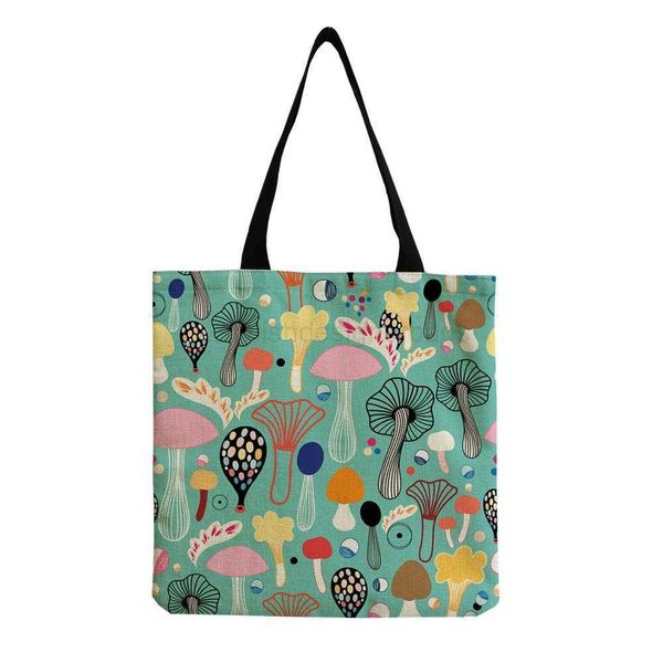 

totes cartoon mushroom printed women's shopping bag 2020 selling fashion bright colors daily linen handbag fashion practical shoulder b