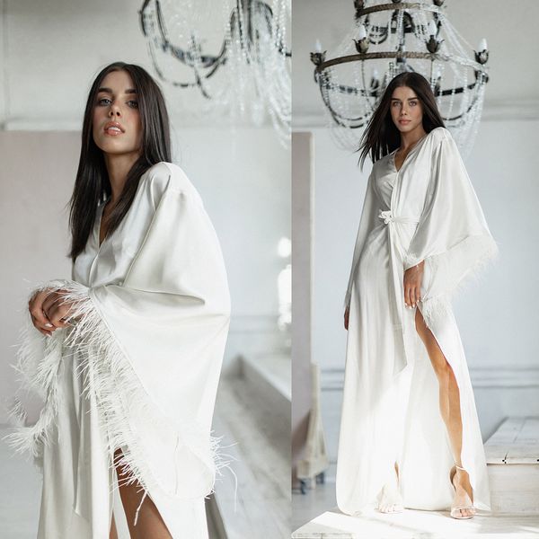 

women' party wraps white chiffon p robes kimono pregnant long sleeves bathrobe sheer nightgown prom bridesmaid shawel custom made