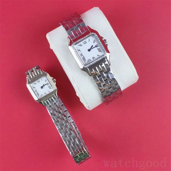 

lady watch mens panthere square watches stainless steel waterproof trendy montre de luxe gold silver plated quartz diamonds vintage watches, Slivery;brown