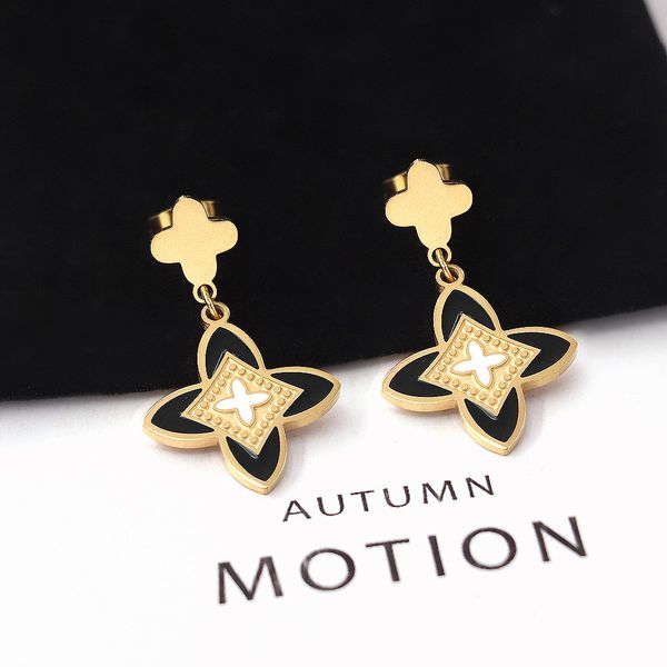 

new popular white black red clover charm earring for women gift, Golden