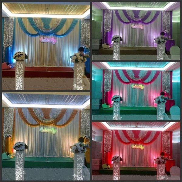 

20ft 10ft luxury ice silk wedding backdrop stage curtains with swags silver sequin fabric wedding props satin drape curtain party 228c
