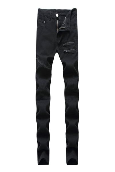 

men jeans straight casual jeans fashion design slim elasticity men pants zipper white red black long trousersts0096926725, Blue