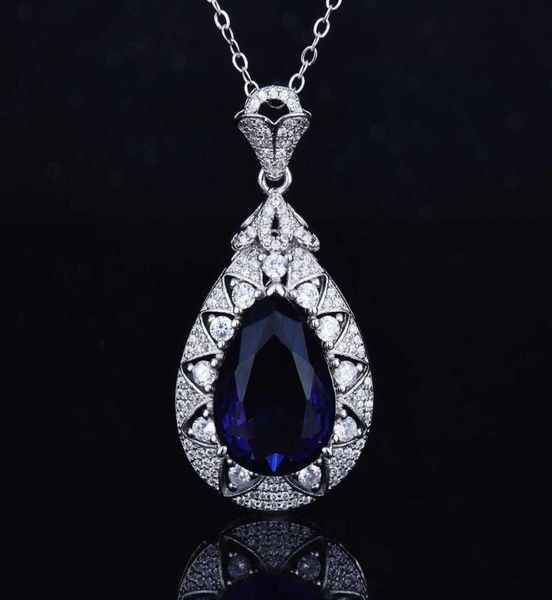 

new 925 silver drop pearshaped necklace group inlaid full diamonds luxury purple pendant for women exquisite jewelry whole3509069