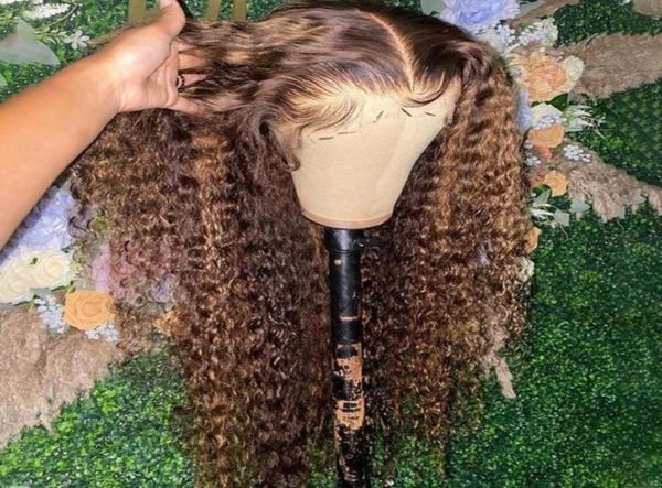 

lace wigs luvin 28 30 inch highlight ombre water curly front human hair honey blonde colored deep wave frontal for women79094276666250, Black;brown
