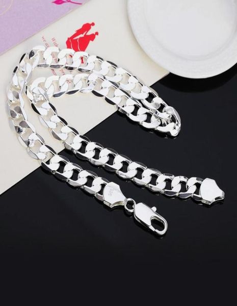

chains style 925 sterling silver 18202224262830 inch 12mm flat side necklace ladies men fashion wedding jewelry gift5415043