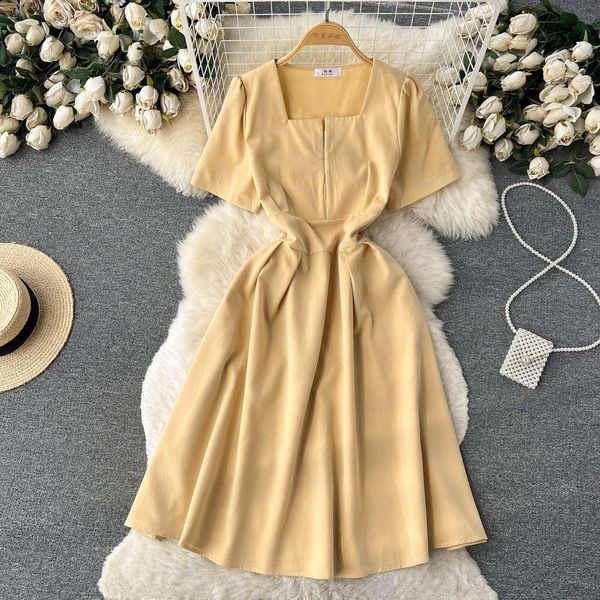 

item title french dress for women summer style slim waist and temperament hepburn pleated a line, Black;gray