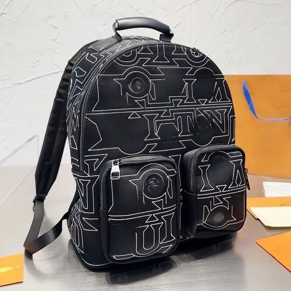 

designer backpack men's travel backpack classic printed relief canvas matching leather shoulder clamshell backpack large capacity schoo