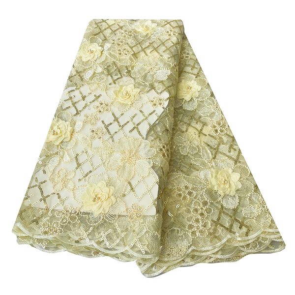 

yellow 3d embroidery fabric hollow- out design lace women africa 2023 with beaded and sequins party dress wedding bridal tulle nigerian summ, Black;white