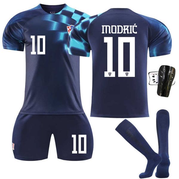 

2223 croatia away world cup size 10 modric football jersey set with original socks, Gray