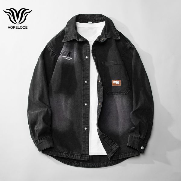 

mens jackets art style long sleeve denim jacket autumn korean fashion casual oversize jean jacket coat quality clothing 230726, Black;brown