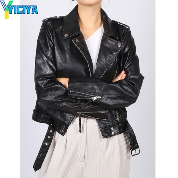 

womens jackets yiciya leather short jacket vintage bomber women slim winter streetwear female belt zipper moto biker coat outwear jackets 23, Black;brown
