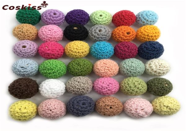 

handmade wood beads organic cotton rainbow teething 36 colors crochet beads baby teether necklacebracelet chew beads eco teething4133356