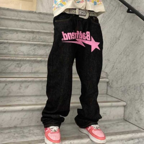 

men's jeans y2k new printed mens streetwear men street trend ins loose wide-leg women baggy pants retro casual trousers y2303 l230726, Blue
