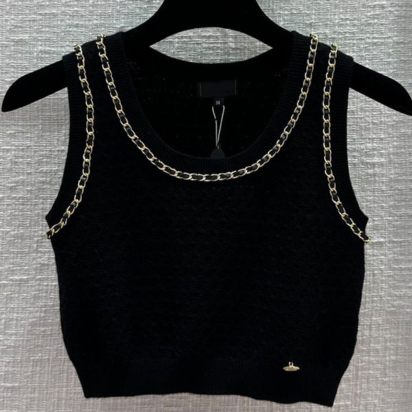 

7.26 temperament chains patchwork wool knitted short women's tank top, White
