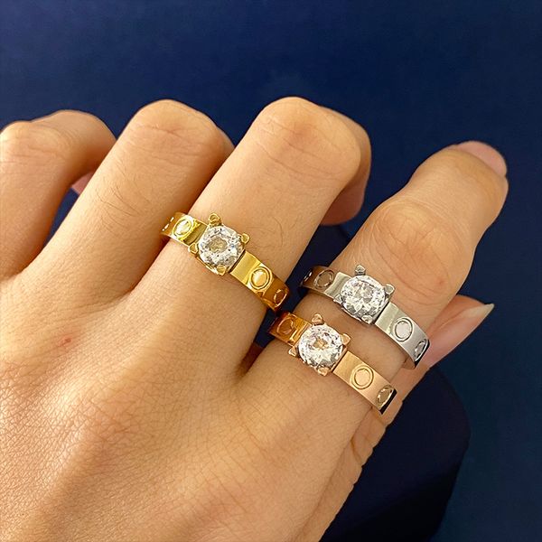 

new arrive 316l stainless steel fashion jewelry love rings for woman man jewelry lover rings with crystal 18k gold-color and rose gold plate, Silver