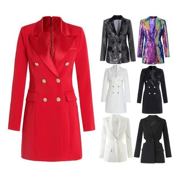 

womens suits & blazers office outfit business blazer dress sequin shinny jacket fashion and multi colors overcoat, White;black