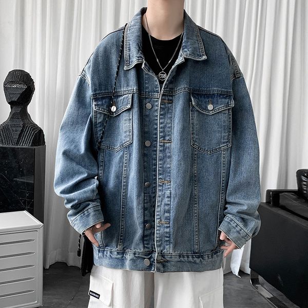 

mens jackets clothing baggy denim jacket solid color casual korean fashion harajuku oversized blue streetwear male button coat 230725, Black;brown