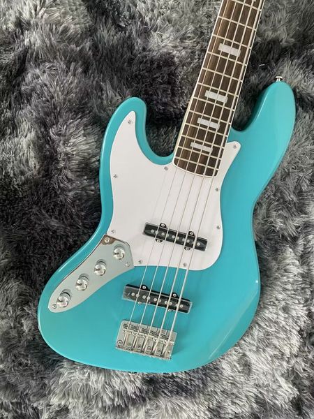 

left handed geddy lee artist series jazz bass green 5 strings electric bass guitar maple neck white pearl block inlay 9v battery box chrome