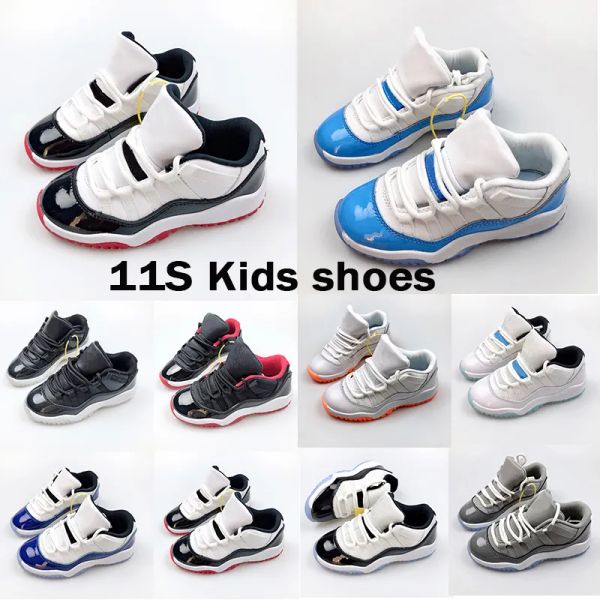 

11s kids shoes td cool grey 11 xi baby sneaker concord space jam metallic silver pink snakeskin bred legend blue children boys girls toddler, Black