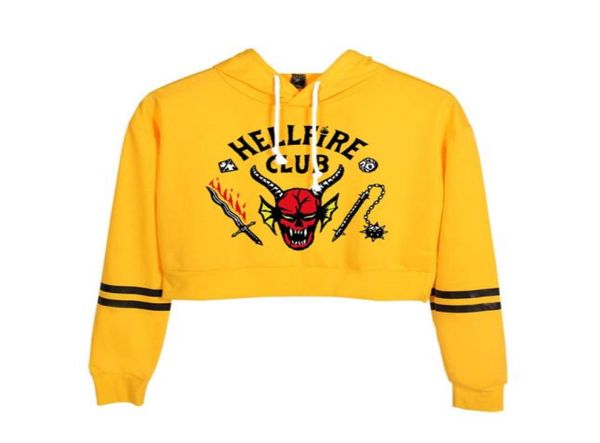 

stranger things 4 hellfire club crop hoodie women harajuku cropped sweatshirt streetwear hip hop long sleeves pullover 5995646, Black