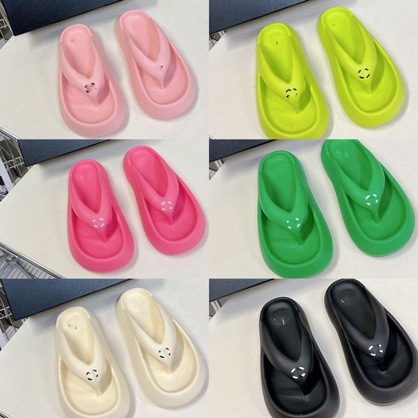 

36-41 women's thick bottom slippers brands sandals interlocking c flip flops logo thong sandal 4cm eva foam platform slides slip mule p, Black