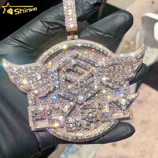 

custom luxury hip hop iced out fine jewelry vvs moissanite diamond letter name pendant necklace custom moissanite pendant, Silver