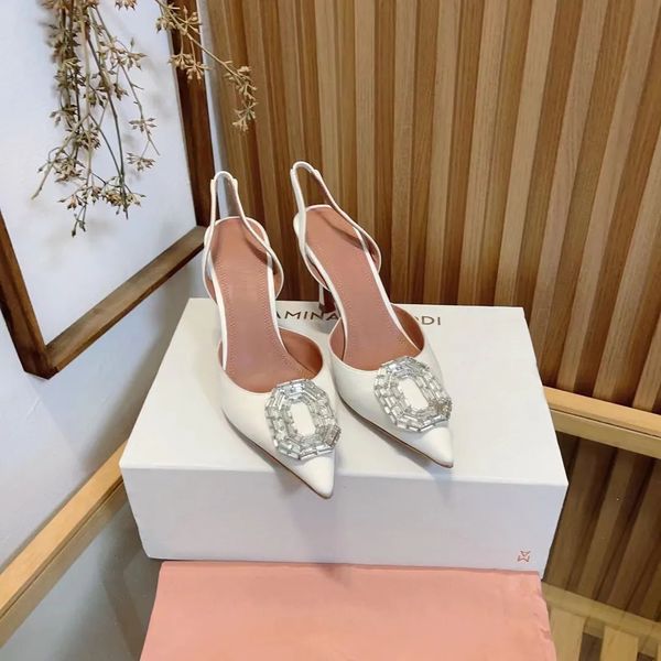 

amina muaddi designer sandals womens wedding heels dress shoes satin pointed slingbacks bowtie pumps crystal sunflower flower high heeled sh, Black