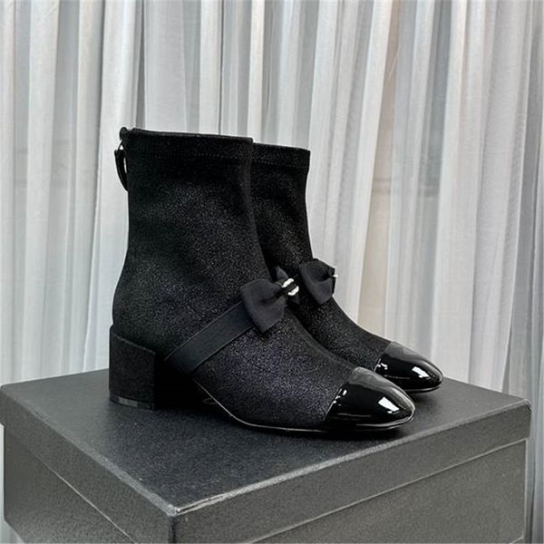 

luxury design boots 2023 channel fashionable women business work decoration anti slip knight boots martin boots casual sock boots 02-02, Black