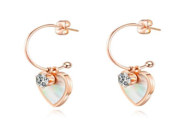 

fashion stylish designer stainless steel diamond zirconia lovely cute heart dangle pendant stud earrings for women girls4861984, Golden;silver