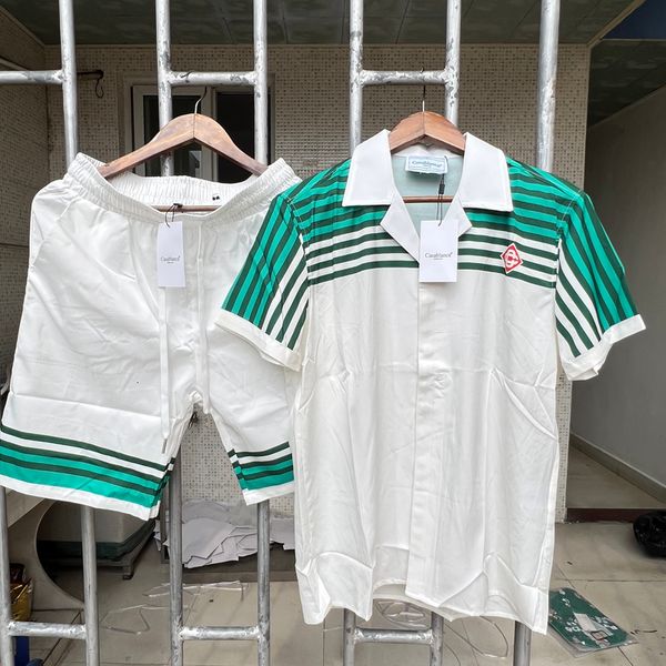 

mens casual shirts fashion casablanca for men cotton short summer loose suit shorts 2xl shirt 230726, White;black