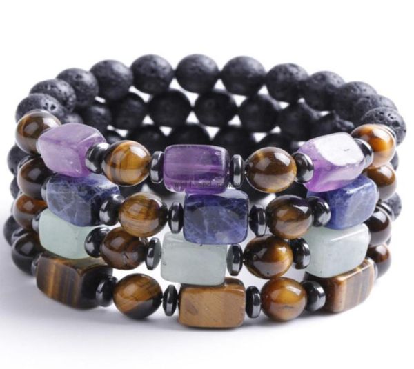 

lava volcanic bracelet square cube amethyst agate tiger eye natural stone bead strand bracelets women men fashion jewelry will and5529122, Black