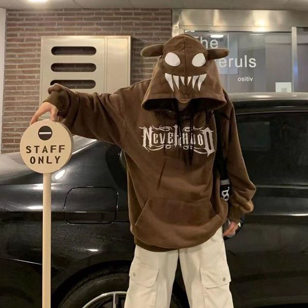

womens hoodies sweatshirts goth graphic men demon decoration y2k pullovers women oversize harajuku fashion streetwear hip hop high street co, Black