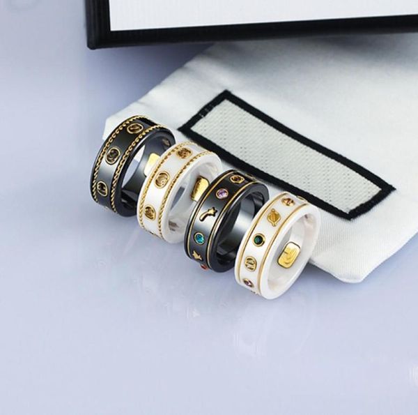 

black white ceramic ring 18k gold plated bee planet odd design men women band g letter rings couple rings size 611 with bag8885686, Silver
