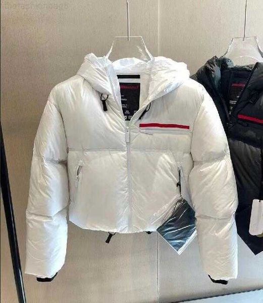 

italy designer luxury women classic short down hooded jackets red label letter north winter coat solid color recycled nylon thickened bread, Black