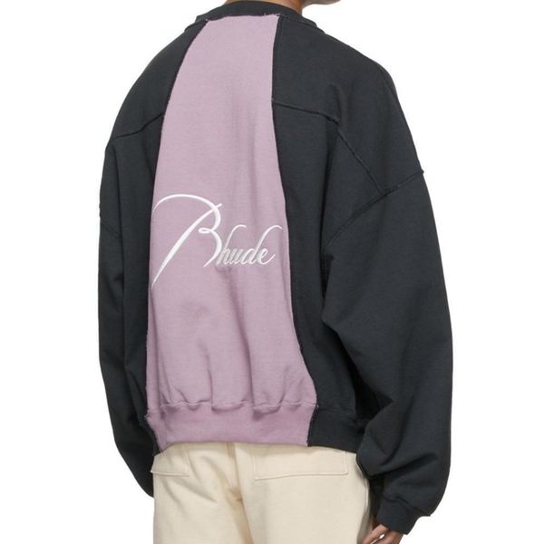 

men's hoodies & sweatshirts european american rhude cut stitching letter logo embroidered vintage crewneck pullover men casual women co, Black