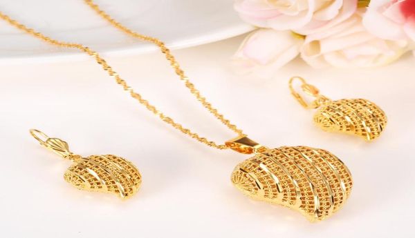 

heart pendant jewelry sets classical necklaces earrings set 24k solid yellow fine gold gf arab africa wedding bride039s dowry9987088, Silver