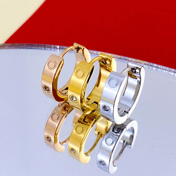

titanium steel stud love earring for woman exquisite simple fashion c diamond ring lady earrings jewelry gift with bag, Golden;silver