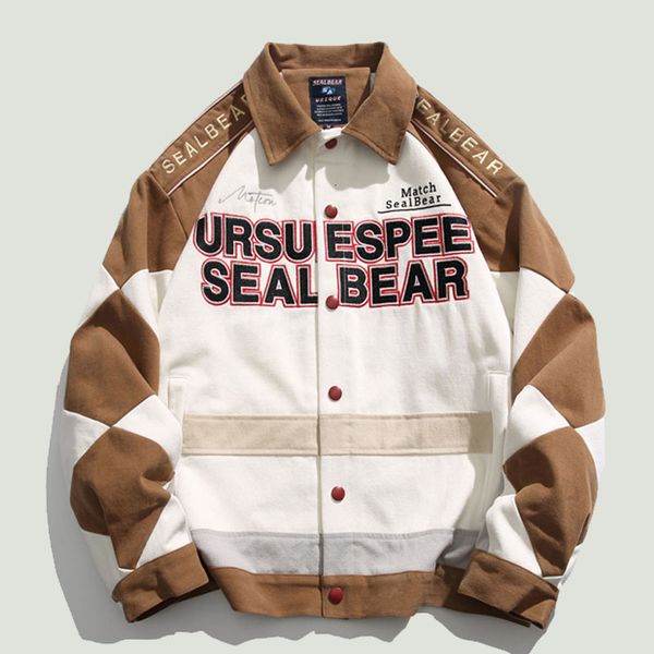 

mens jackets retro patchwork baseball harajuku letter embroidery spliced coats spring autumn hip hop loose varsity jacket 230725, Black;brown
