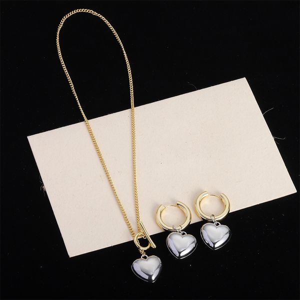 

love dangle necklace eardrops simple 925 silver heart pendant 18k gold plated hollow circle earrings trendy women headdress set