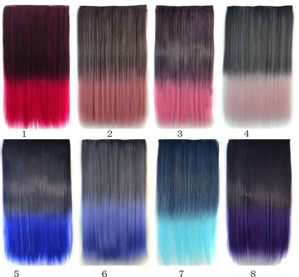 

1pcs ombre clip synthetic hair extension long straight kanekalon one piece clip in hair extensions 5 clips 24 inch 115g 6911964, Black;brown