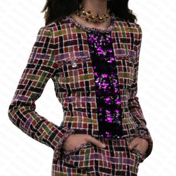 

23 fw women coats jacket sequin embroidered cotton tweed blouson jacket with letter button vintage designer coat girls milan runway designer, Black