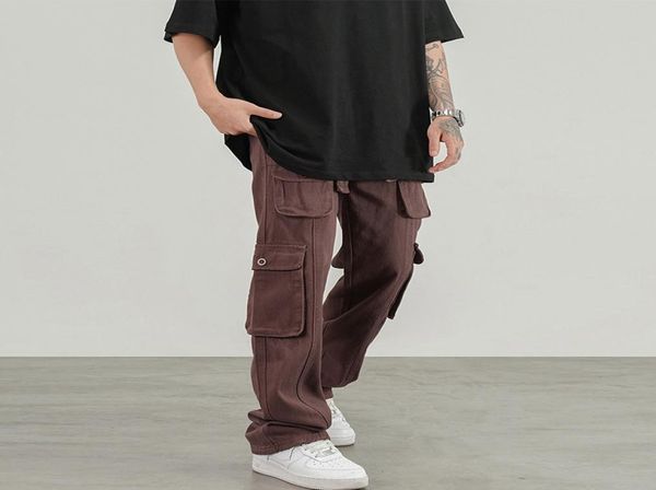 

men039s pants men purple multipockets cargo jean pants men039s straight baggy streetwear hip hop neutral denim trousers 5 c7564886, Black