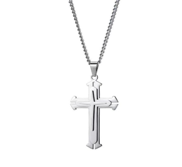 

fashion men cross pendant necklace hip hop jewelry silver black stainless steel 60cm long link chain punk designer necklaces for m9735212