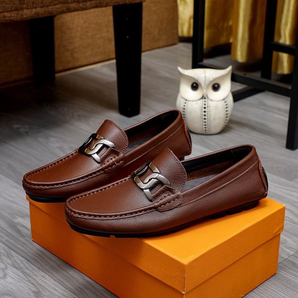

2023 men designer dress shoes genuine leather casual brand walking flats mens slip on wedding business loafers size 38-45, Black