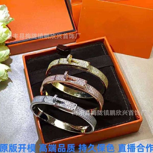 

high version h letter kelly semi-diamond plated with 18k rose gold pig nose temperament couple bracelet, Golden;silver