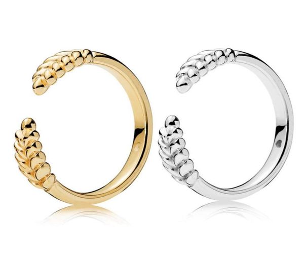 

stylish and smart wheat ear ring for 925 sterling silver plated 18k gold open grain ring ladies jewelry with original box6558718, Slivery;golden