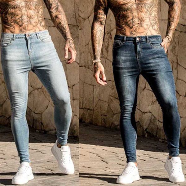 

men's jeans new streetwear stretch casual high-end solid color slim fit skinny pants fashion sports jogging harajuku y2303 l230726, Blue